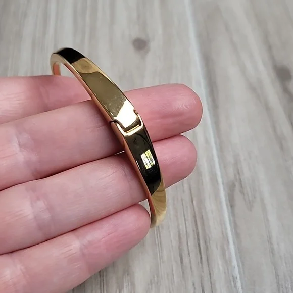 Kate Spade New York Gold Open Cuff Bracelet Pink & Clear Stone Hinged Bangle - Picture 6 of 6